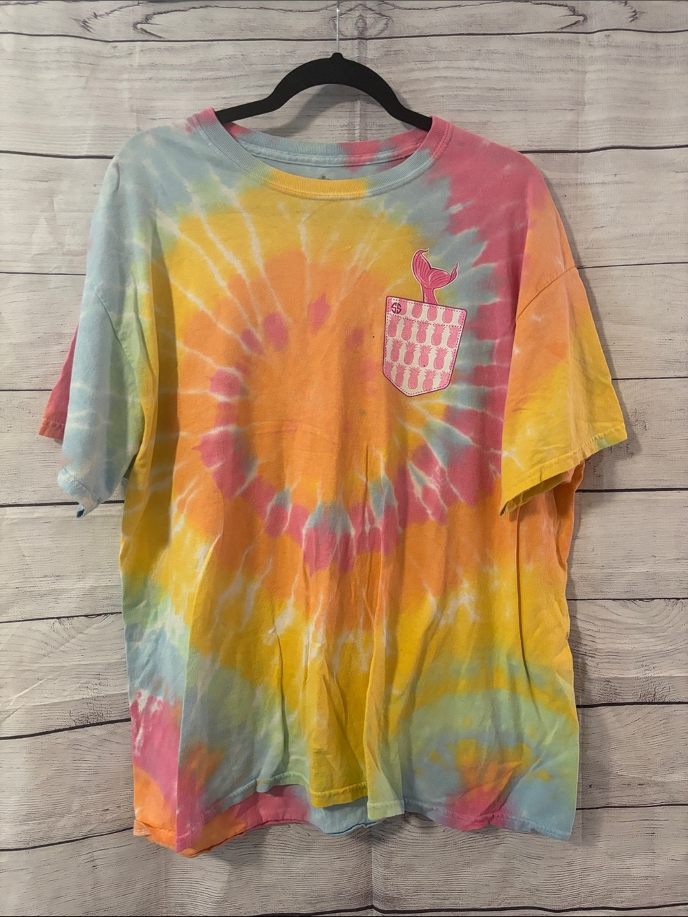 Simply Southern Tie-Dye Short Sleeve Tee with Mermaid Pocket - Pastel Multi